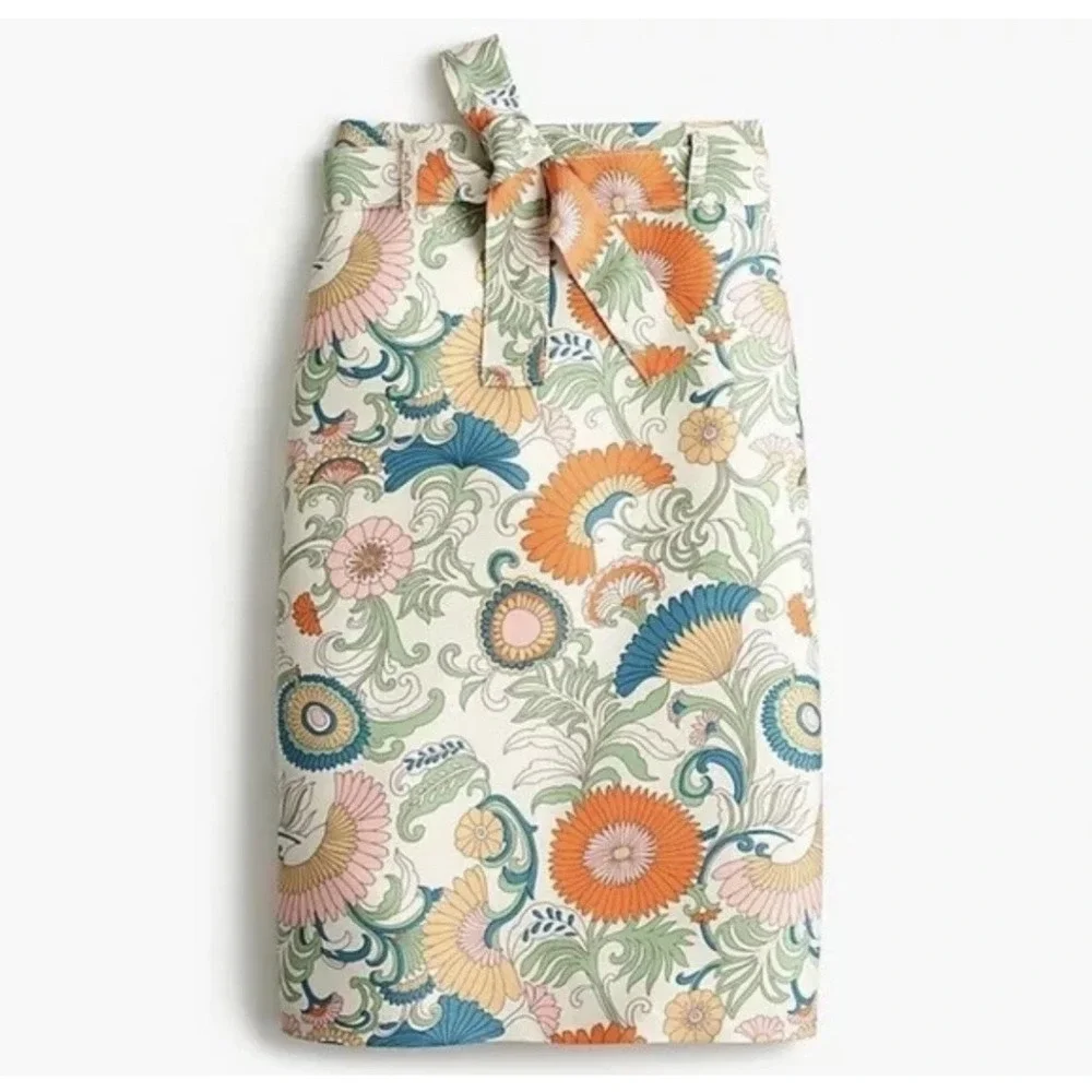 J Crew Retro‎ Floral  Wrap Tie Waist Pencil Skirt Size 0 Botanical Print